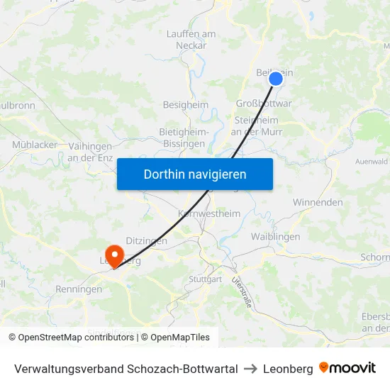 Verwaltungsverband Schozach-Bottwartal to Leonberg map