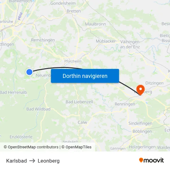 Karlsbad to Leonberg map