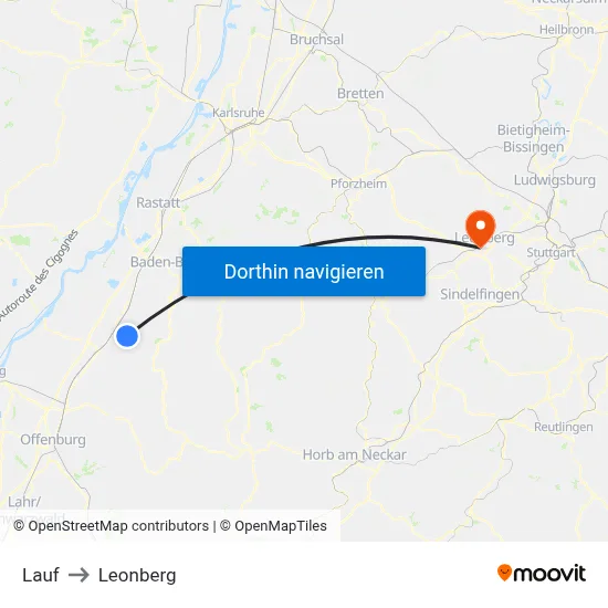 Lauf to Leonberg map
