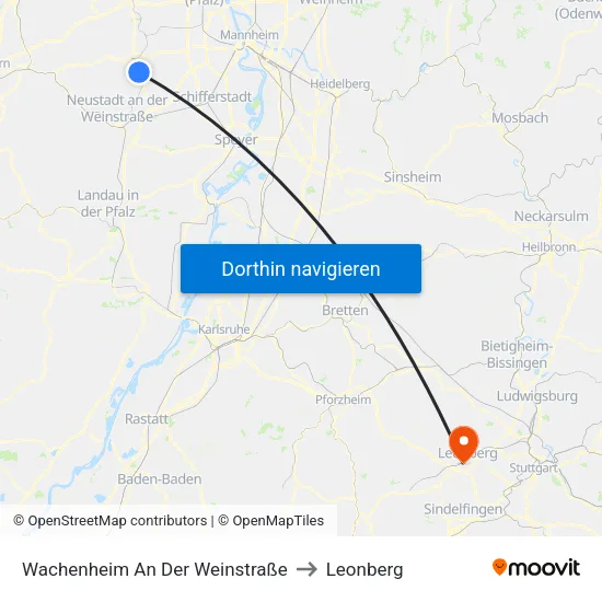 Wachenheim An Der Weinstraße to Leonberg map