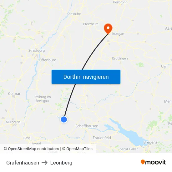 Grafenhausen to Leonberg map