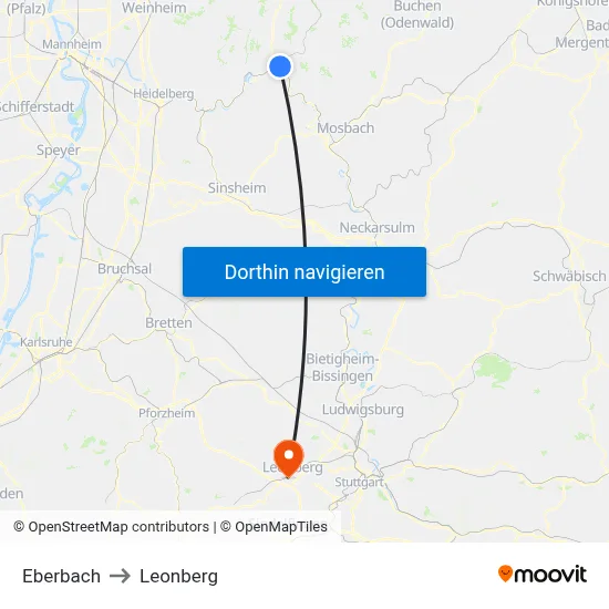 Eberbach to Leonberg map