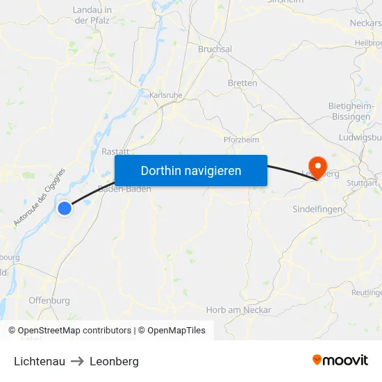 Lichtenau to Leonberg map