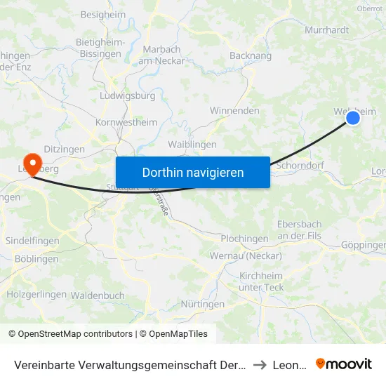 Vereinbarte Verwaltungsgemeinschaft Der Stadt Welzheim to Leonberg map