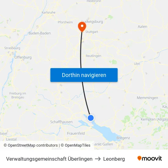 Verwaltungsgemeinschaft Überlingen to Leonberg map