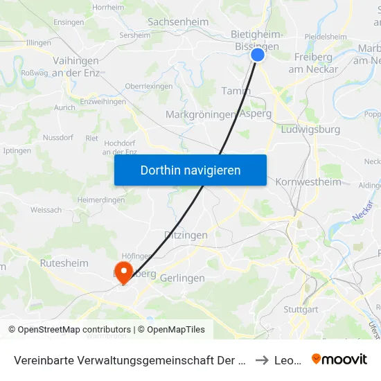 Vereinbarte Verwaltungsgemeinschaft Der Stadt Bietigheim-Bissingen to Leonberg map