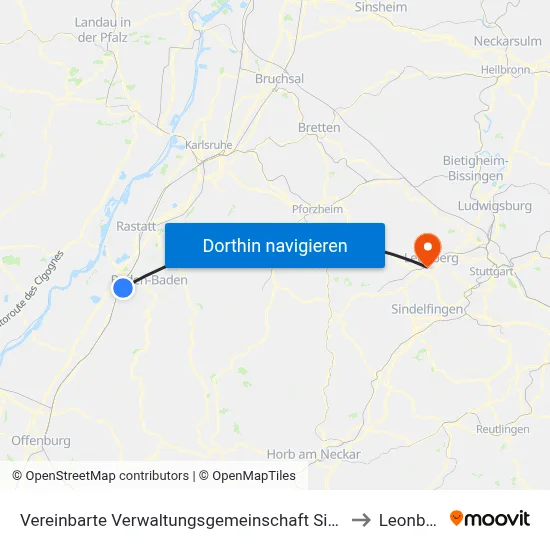 Vereinbarte Verwaltungsgemeinschaft Sinzheim to Leonberg map