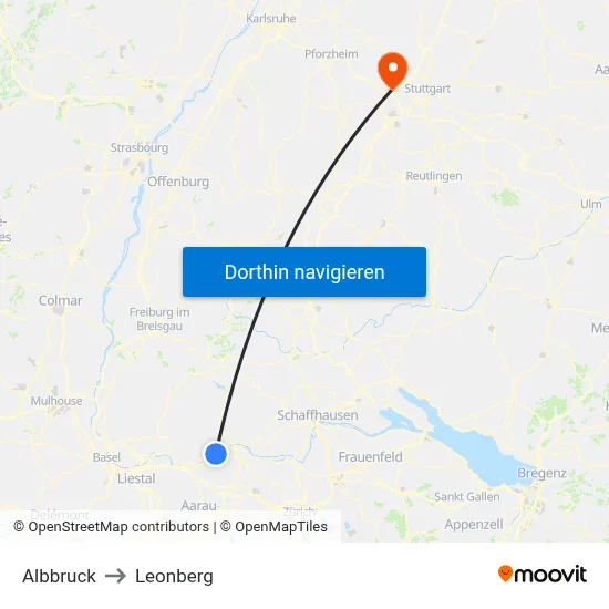 Albbruck to Leonberg map