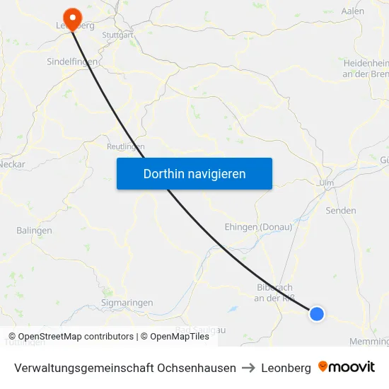 Verwaltungsgemeinschaft Ochsenhausen to Leonberg map