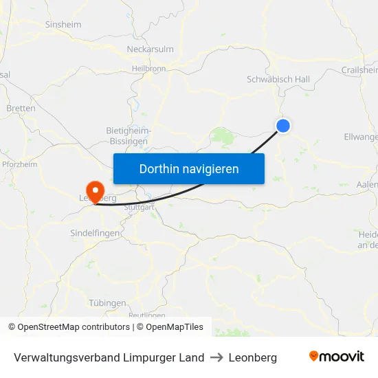 Verwaltungsverband Limpurger Land to Leonberg map