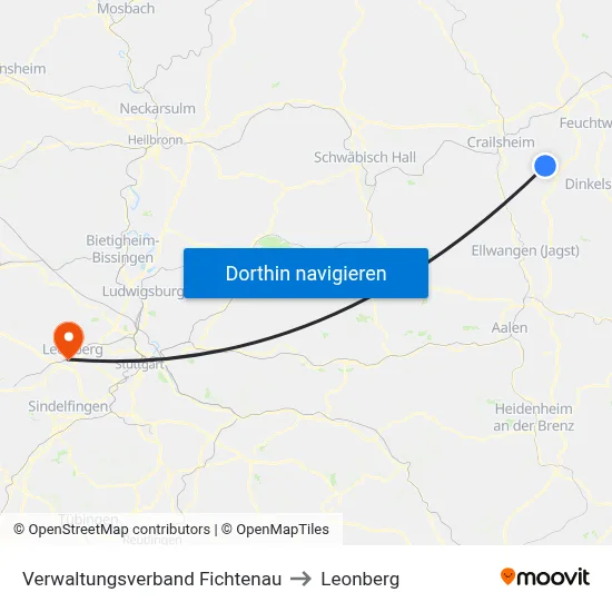 Verwaltungsverband Fichtenau to Leonberg map