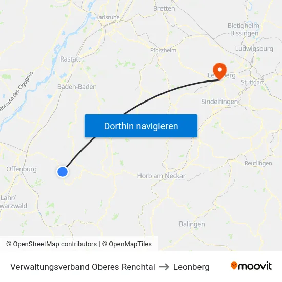 Verwaltungsverband Oberes Renchtal to Leonberg map