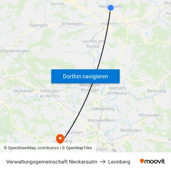 Verwaltungsgemeinschaft Neckarsulm to Leonberg map