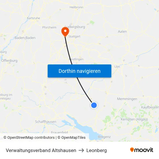 Verwaltungsverband Altshausen to Leonberg map