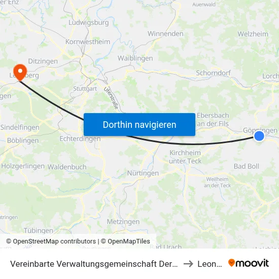Vereinbarte Verwaltungsgemeinschaft Der Stadt Göppingen to Leonberg map