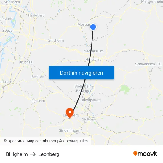 Billigheim to Leonberg map