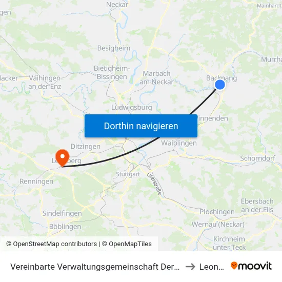 Vereinbarte Verwaltungsgemeinschaft Der Stadt Backnang to Leonberg map