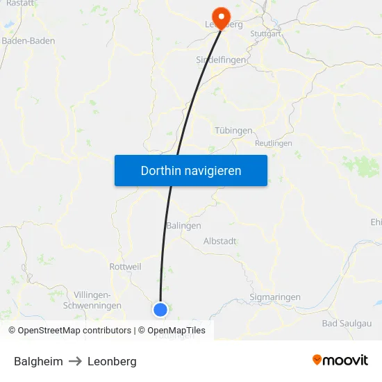 Balgheim to Leonberg map