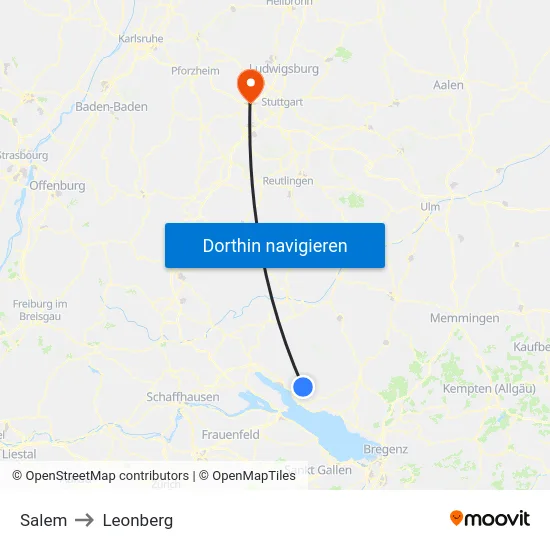 Salem to Leonberg map