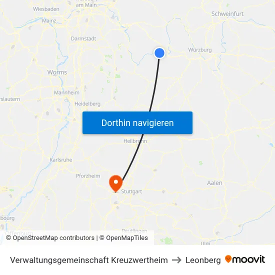 Verwaltungsgemeinschaft Kreuzwertheim to Leonberg map