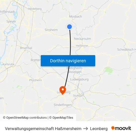 Verwaltungsgemeinschaft Haßmersheim to Leonberg map