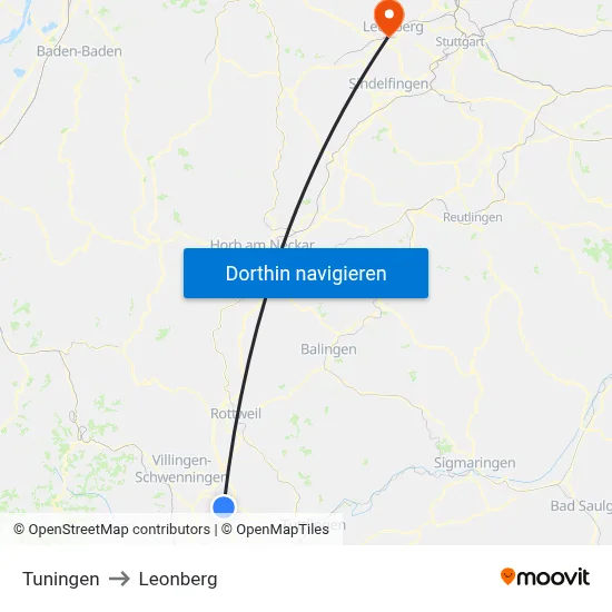 Tuningen to Leonberg map