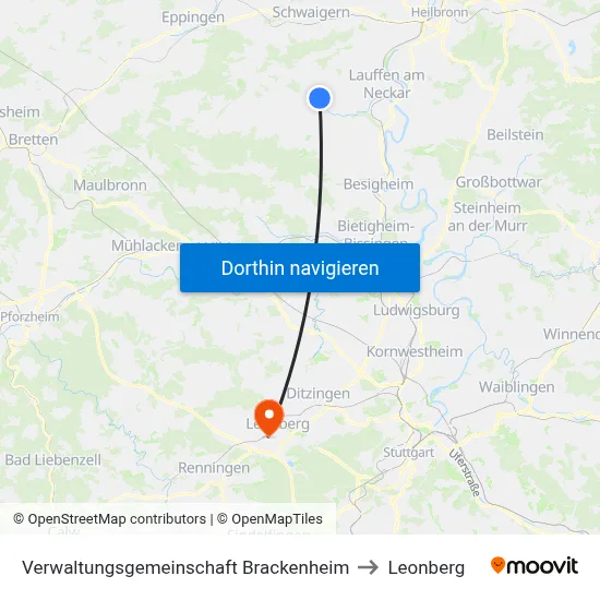 Verwaltungsgemeinschaft Brackenheim to Leonberg map