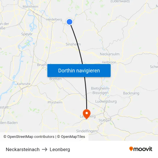 Neckarsteinach to Leonberg map