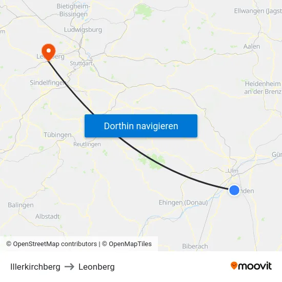 Illerkirchberg to Leonberg map