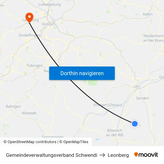 Gemeindeverwaltungsverband Schwendi to Leonberg map