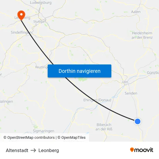 Altenstadt to Leonberg map