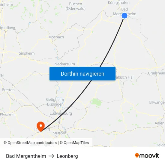 Bad Mergentheim to Leonberg map