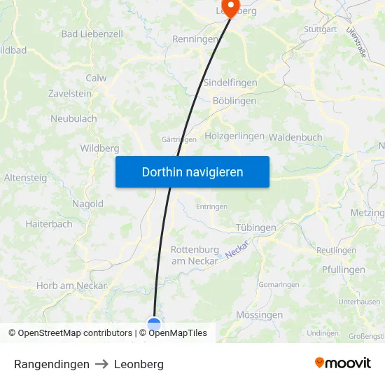 Rangendingen to Leonberg map