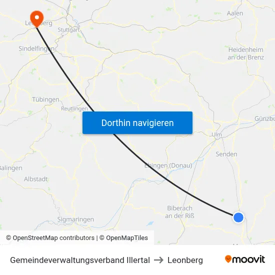 Gemeindeverwaltungsverband Illertal to Leonberg map