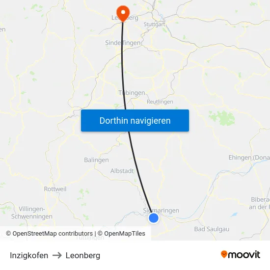 Inzigkofen to Leonberg map