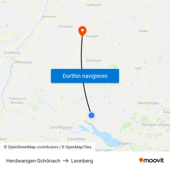 Herdwangen-Schönach to Leonberg map