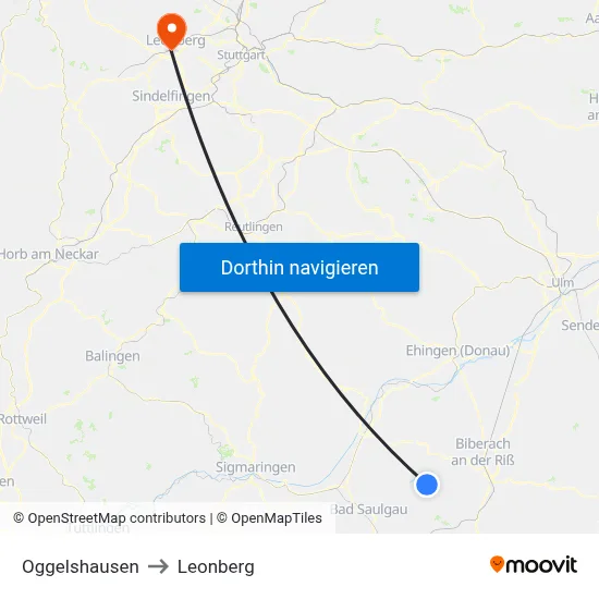 Oggelshausen to Leonberg map