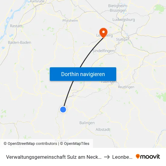 Verwaltungsgemeinschaft Sulz am Neckar to Leonberg map