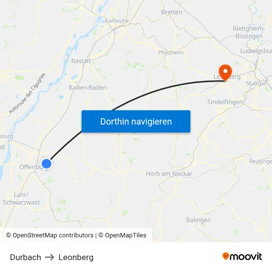 Durbach to Leonberg map