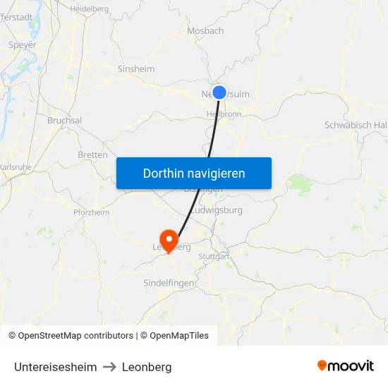 Untereisesheim to Leonberg map