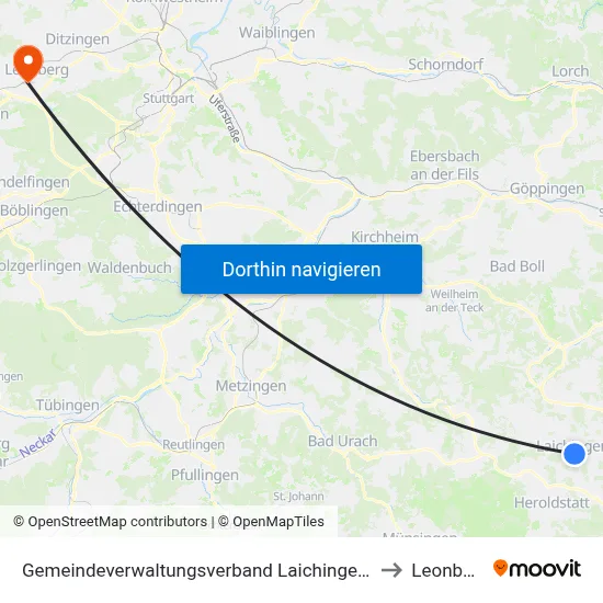 Gemeindeverwaltungsverband Laichinger Alb to Leonberg map