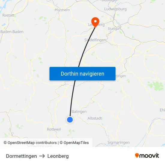 Dormettingen to Leonberg map