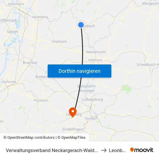 Verwaltungsverband Neckargerach-Waldbrunn to Leonberg map