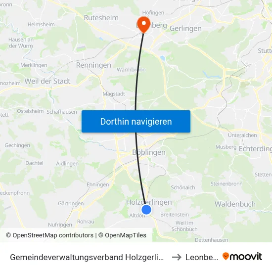 Gemeindeverwaltungsverband Holzgerlingen to Leonberg map