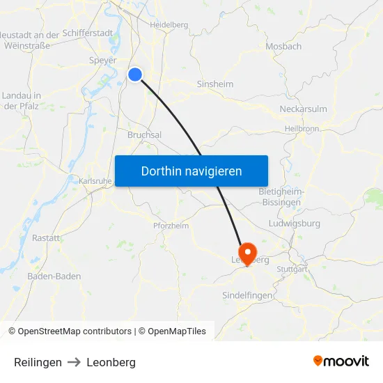 Reilingen to Leonberg map