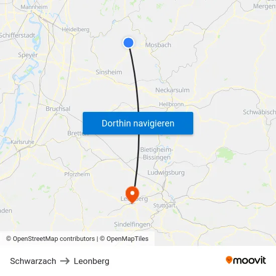 Schwarzach to Leonberg map