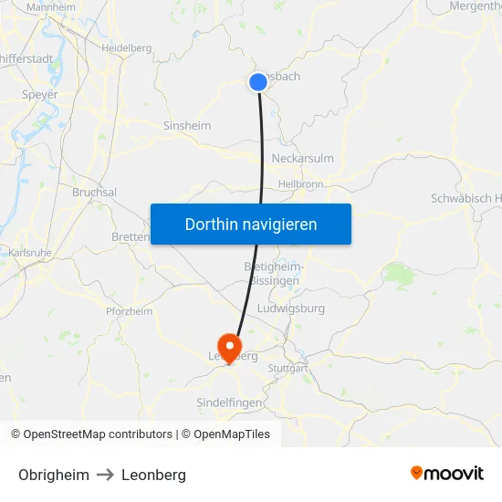 Obrigheim to Leonberg map