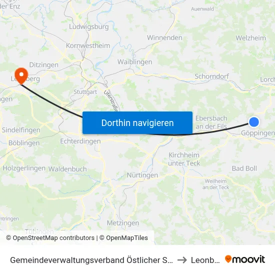 Gemeindeverwaltungsverband Östlicher Schurwald to Leonberg map