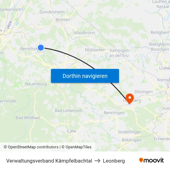 Verwaltungsverband Kämpfelbachtal to Leonberg map