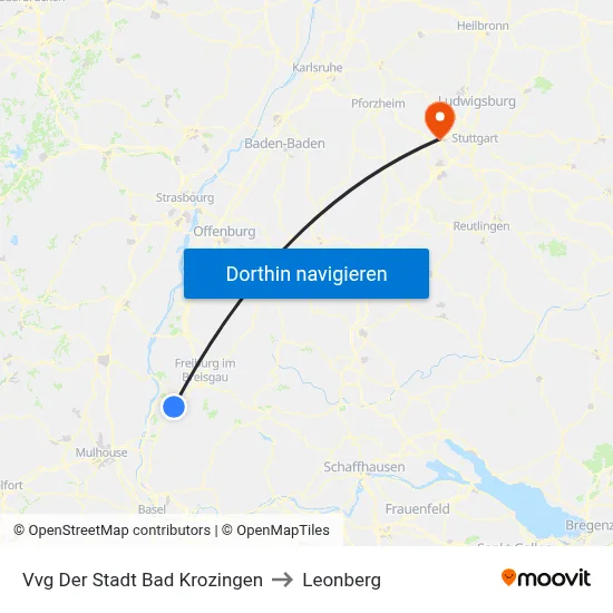 Vvg Der Stadt Bad Krozingen to Leonberg map